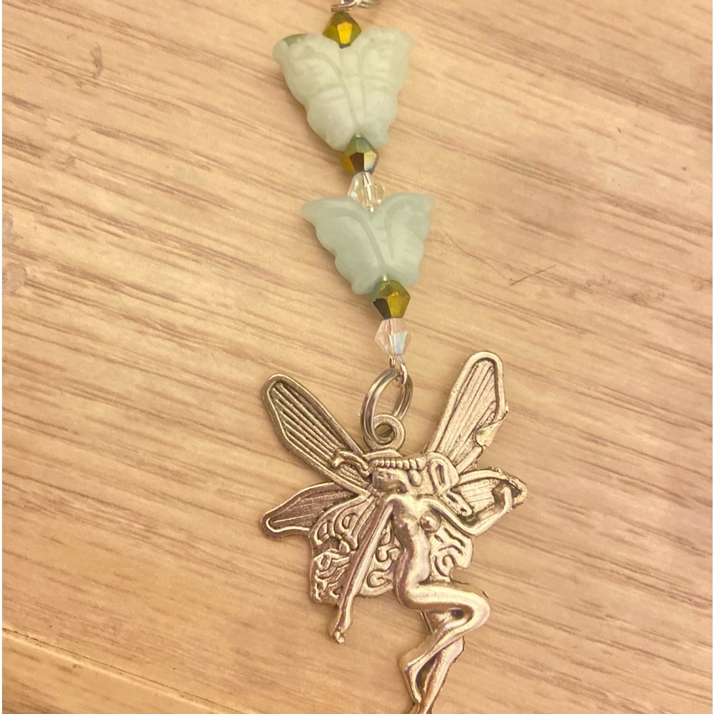 - Fairy + butterflies 🦋 +stone pendent 20+ inch chain amazonite “HOPE stone”